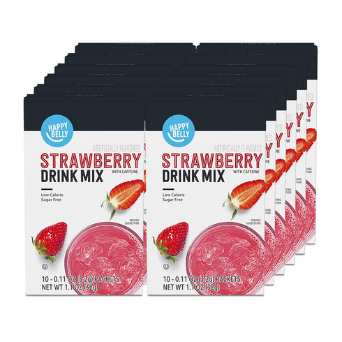 Amazon Brand - Happy Belly Drink Mix Singles, Strawberry with Caffeine, 1.1
