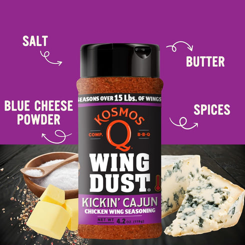 5 Oz Kosmos Q Kickin Cajun Wing Dust, Spicy Creole Chicken Wing Seasoning For Chicken, Fish, Popcorn & More, Sweet