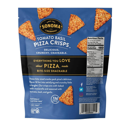 9.5 Oz (2 Count) Sonoma Creamery - Pizza Crisps, Tomato Basil, | Savory Snack Cracker | High Protein | Low Carb |