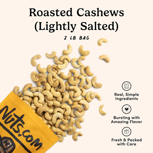 2 Lb Nuts.com Roasted Cashews (Lightly Salted) Creamy & Savory Flavor, Healthy Snack for Adults & Kids, Good Source