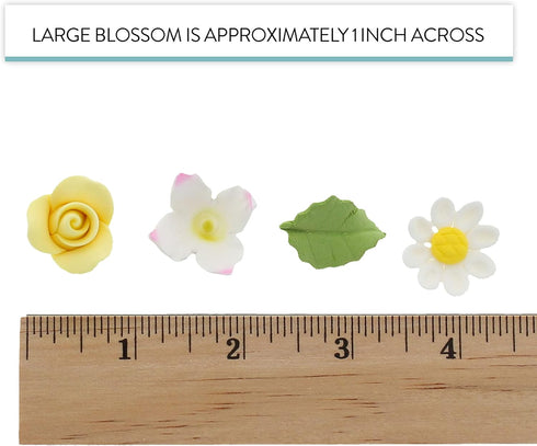 Summer 42 Count 60 Global Sugar Art Blossom, Roses and Leaves Edible Sugar Cake & Cupcake Flowers, Assorted Colors