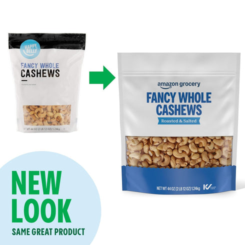 44 Oz Packaging Amazon Grocery, Fancy Whole Cashews, Roasted & Sea Salted, (Previously Happy Belly, May Vary)
