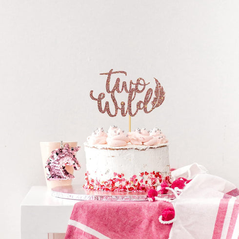 WeBenison Rose Gold Glitter Two Wild Cake Topper for Baby Shower, Kids 2nd Birthday Party Decorations