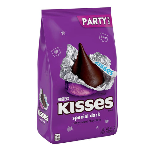 Pack, 32.1 oz HERSHEY'S KISSES SPECIAL DARK Mildly Sweet Chocolate Candy Party Great Holiday Candy and Stocking Stuffer