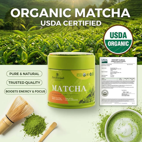 1.41 oz (40 ZenRitual Ceremonial Grade Matcha Powder - Pure Organic Green Tea, Single Servings) Tin - Authentic Stone