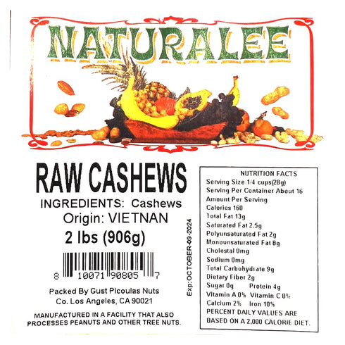 2 lbs Naturalee Cashews - Raw, Unsalted - Natural Heart Healthy Snack