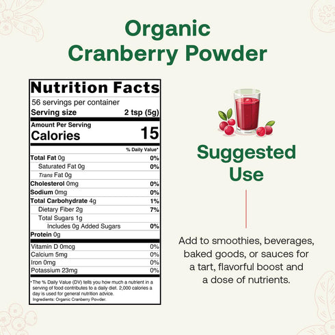 4oz Quay Naturals Organic Cranberry Juice Powder, | Made from US-Sourced Cranberries | USDA Organic, Freeze-Dried
