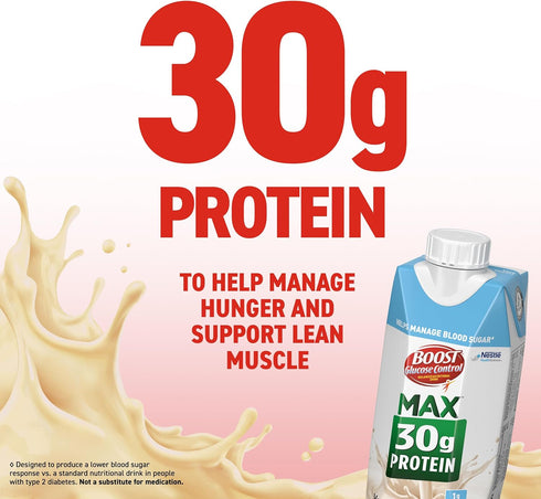 30g 11 Oz (Pack 12), Packaging BOOST Glucose Control Max Protein Nutritional Drink, Very Vanilla, Fl of May Vary