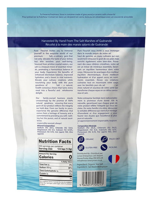 Pure Flourish 1.1 LB 82 Coarse Sea Salt | Certified French Harvest & Import | Organic & Unrefined | Rich in Essential