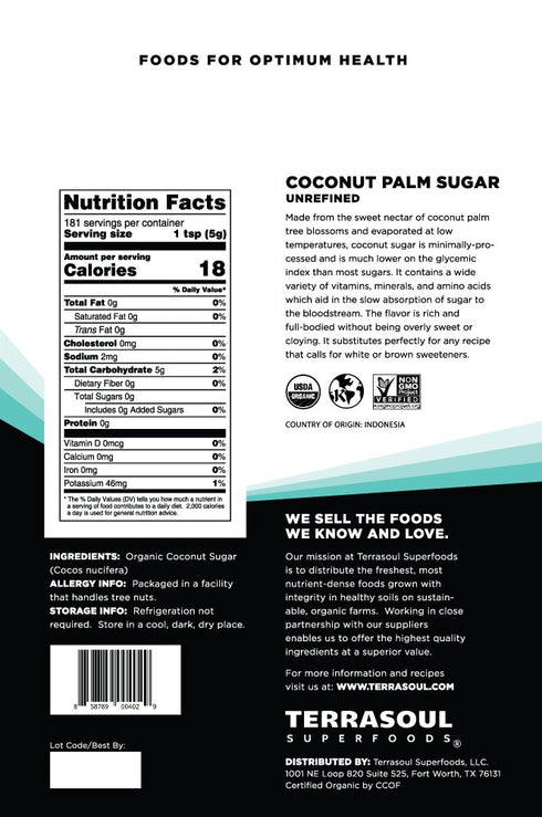 2 Lbs Terrasoul Superfoods Organic Coconut Sugar, - Low Glycemic | Unrefined | Trace Minerals