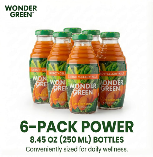 Wonder Green 100% 8.45 oz (6 Pack) Organic Carrot, Celery & Kale Cold Pressed Juice, | Vegetable Juice Blend, All