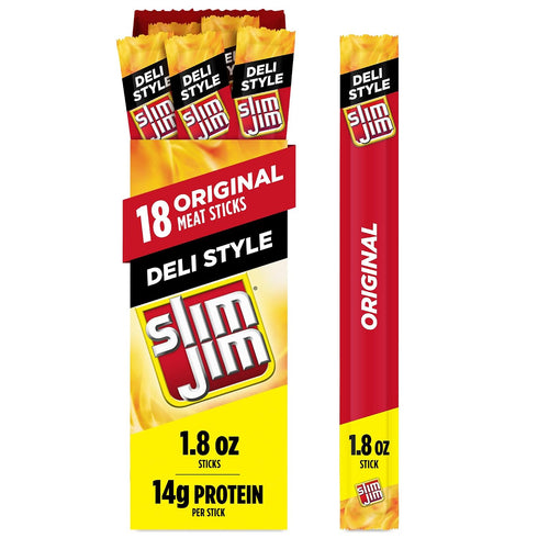 Slim Jim Smoked Meat Sticks, Deli Style Original Flavor, High Protein, 1.8
