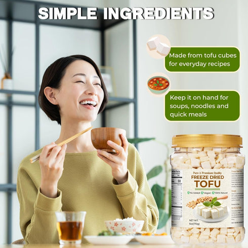 Nahasahr 6oz Freeze Dried Tofu Cubes Delicious Dehydrated Tofu, Ready to Eat Non-GMO Resealable Can, Instant Vegan Food