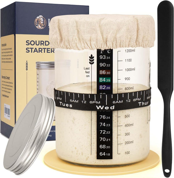 Lorzon Sourdough Starter Jar Kit - 47 oz Large Wide Mouth Bread