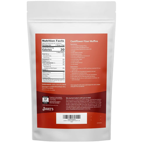 1 lb 100% Judee's Cauliflower Flour - Just One Ingredient - Non-GMO, Gluten-Free, and Nut-Free - Perfect for Baking