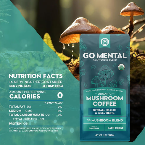 14 Immune Wellbeing, 12 oz (2 Pack) Organic Mushroom Coffee Blend Dark Roast, Organic Lion's Mane, Chaga, Red Reishi