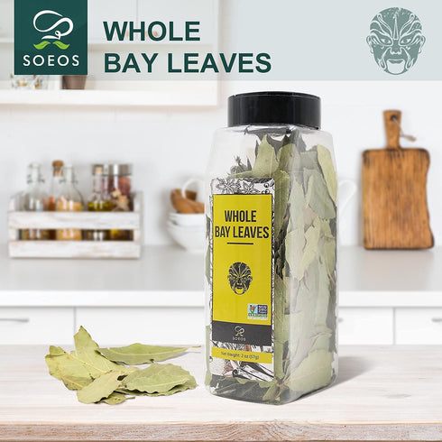 Soeos Bay Leaves Whole, 2 oz Non-GMO Verified Dried Bay Leaf, Freshly Packed for Cooking