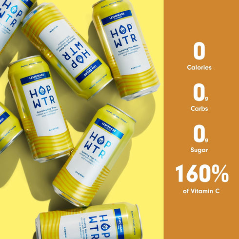 (12 Pack) (16 oz HOP WTR - Sparkling Hop Water - Lemonade - No Calories or Sugar, Low Carb and Added Benefits Cans)