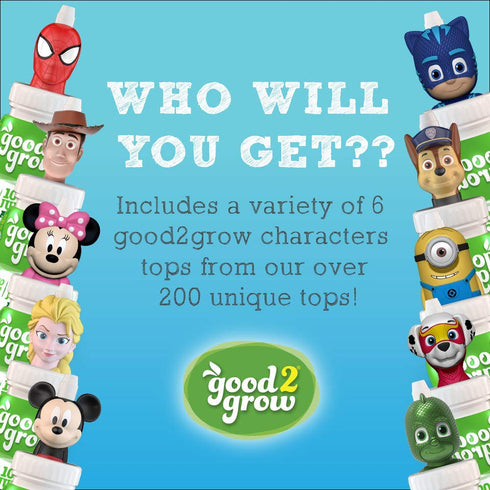 good2grow 6 Pack 100% 2 6-Ounce Surprise Character Apple Juice, Spill Proof Tops, New Characters Available Every