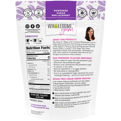 0 Tummy (12 oz) Wholesome Yum Powdered Allulose Sweetener - Natural Keto Powdered Sugar Substitute - Non GMO, Zero