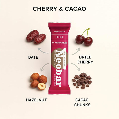 12 Count NEOBAR Cherry Cacao Fruit and Nut Bars - Plant-Based Vegan Snack Bars, Gluten Free Dairy Free Snacks, No Added