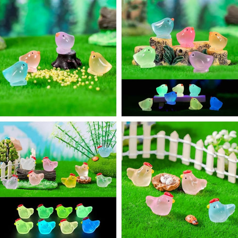 120 Pack Lyellfe Mini Resin Chicken, Cute Animals Miniature Figures, Colorful Tiny Chicken Cake Topper for DIY Project