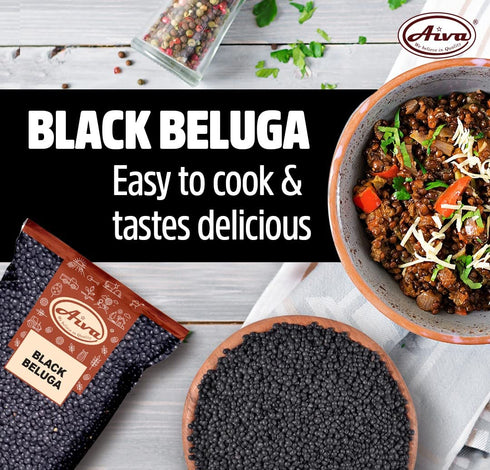 (4 LB) Aiva Black Beluga Lentils Premium Whole Black Lentils for Soups, Salads, and Meal Prep