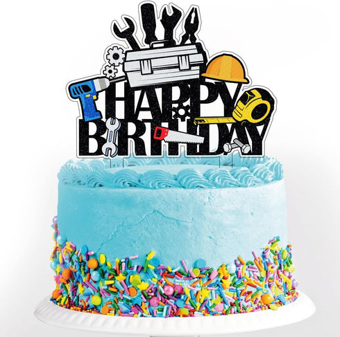 Tools Cake Topper - Acrylic Construction Theme for Engineer/Worker/Dad Birthday or Labor Day Party