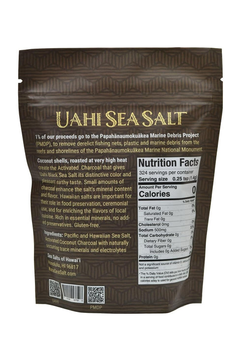 1lb. 100% Sea Salts of Hawaii Uahi Sea Salt Bag Hawaiian Sea Salts and Activated Coconut Shell Charcoal Made in Hawaii