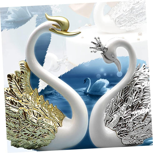 2 Pcs Small Swan Car Ornaments for Home Water Table Decorations, Mini Swan Crown Cake Topper