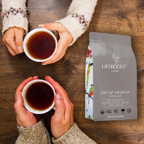 12 Lifeboost Medium Roast Swiss Water Decaf Coffee Ground - Non-GMO Low Acid Single Origin USDA Decaf Organic Coffee