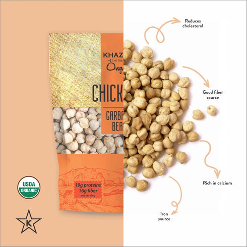 7lb Khazana Organic Chickpeas - Garbanzo Beans | Non-GMO, Gluten Free & Kosher | Authentic Lentils From India