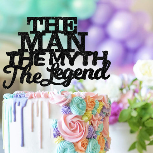 The Man The Myth The Legend Cake Topper Decorations for Dad Birthday Theme, Happy Father’s Day Party Decor (Black)