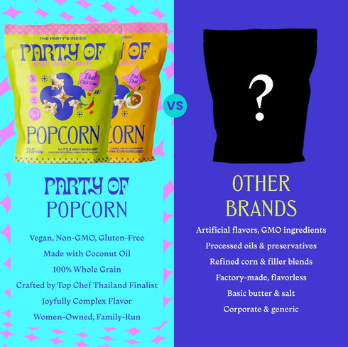 Pack 6 6 Pack Party Of Thai-Inspired Popcorn Variety Chili Lime + Pad Thai Mini Size Bags Bold, Tangy, Spicy