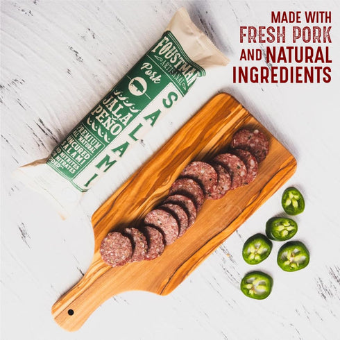 8 Oz. Foustman's Salami Jalapeno Pork Artisanal, Nitrate-Free, Naturally Cured Lunch Meat, Gluten-Free, Dairy-Free