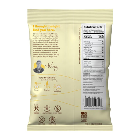 6 oz (Pack 1) Quinn Snacks Peanut Butter & Honey Filled Pretzel Sticks - Gluten Free Snack, Sweet & Salty, Made