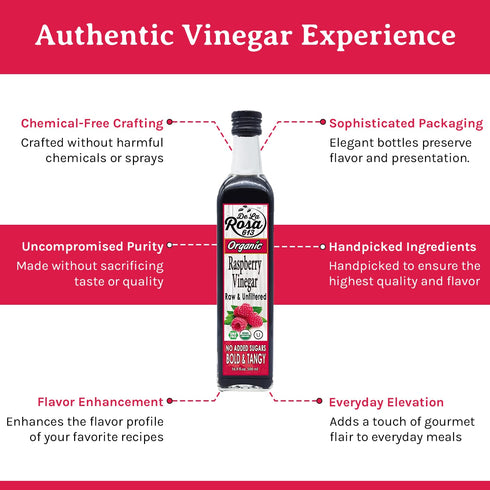 16.9 Oz (Pack 2) De La Rosa Raspberry Vinegar Organic, Raw & Unfiltered Pure Vinegar, Vegan, Gluten Free & Kosher