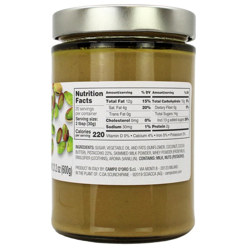 21.2 oz (600g), Campo D'Oro - Italian Pistachio Butter Cream, Big Jar Famil Size, Sicilian Rich & Nutty Pistachio
