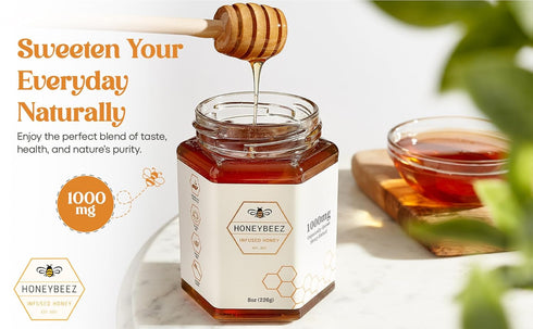 HoneyBeez 32mg 8oz) Premium Raw Honey Infused with Hemp- per serving (Natural