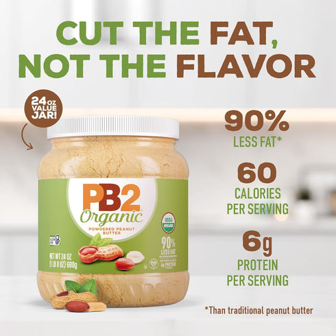 PB2 24oz Organic Powdered Peanut Butter | USDA Organic Certified, Non-GMO Project Verified, Gluten-Free Peanut Butter