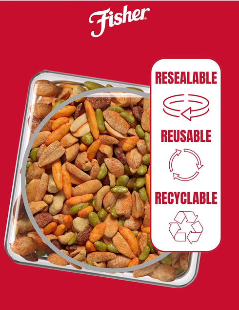 30 oz (Pack 1); Fisher Snack Tex Mex Bulk Trail Mix, of Hot & Spicy Peanuts, Almonds, Salsa Corn Sticks, Sesame Sticks