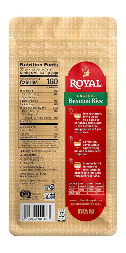 2 lb (Pack 6) Royal - Naturally Aged Authentic Long Grain Indian White Basmati Rice