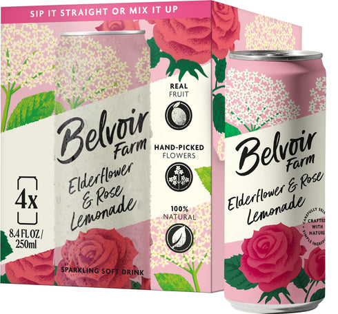 BELVOIR FRUIT FARMS 4 8.4 oz (250mL) Belvoir Farm Elderflower & Rose Sparkling Lemonade | Delicious On It's Own Or As A
