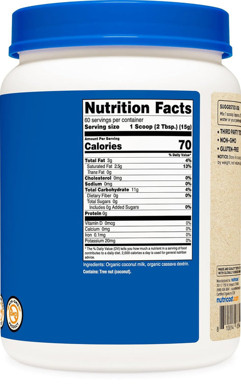 2LBS Nutricost Organic Coconut Milk Powder - Non-GMO, Certified Organic Coconut Milk Powder