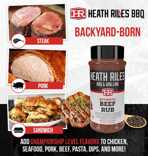 80+ 11 oz. Heath Riles BBQ Rub - Beef Seasoning, Champion Pitmaster Recipe, Legendary Rubs For Smoking & Grilling, BBQ