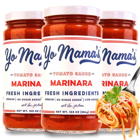 Yo Mama's Foods Keto Marinara Pasta Sauce - (3) 12.5 Ounce Jars, No Sugar Added, Gluten Free