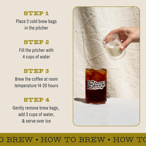Bizzy Organic Cold Brew Coffee - Light & Bright Blend, Coarse Ground Light Roast, Micro Sifted, Specialty Grade, 100%
