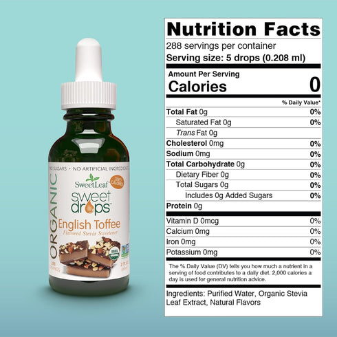 SweetLeaf Organic Sweet Drops - Flavored Stevia Liquid Sweetener, 2 Fl Oz (Pack of 1), Zero Calories, Gluten Free