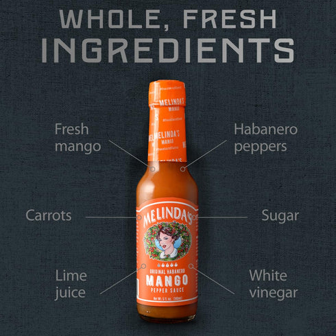 Melinda’s Mango Habanero Hot Sauce - Sweet & Mild, Made with Fresh Ingredients, 5oz, 4 Pack