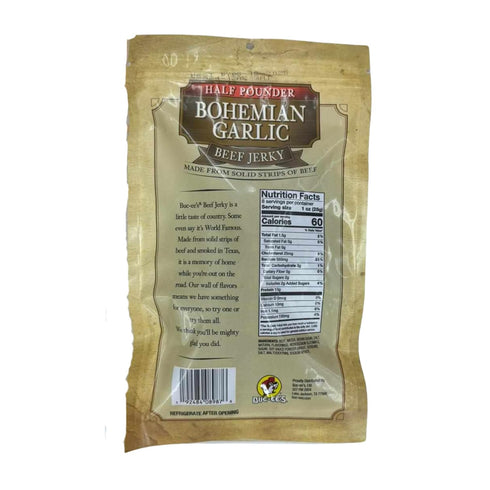 Buc-ee's 8 oz 1 Bohemian Garlic Beef Jerky - | Premium Handcrafted Snack | Savory, Garlic-Infused Flavor | Made